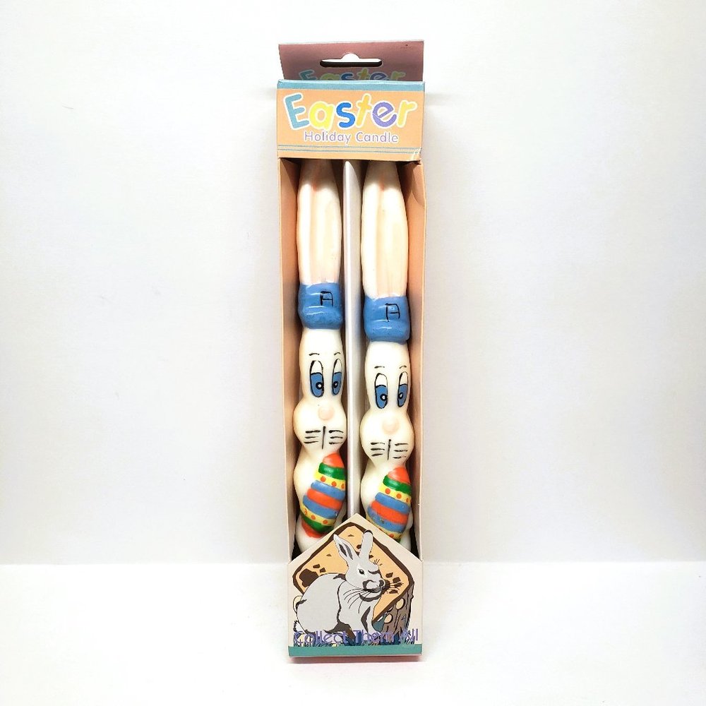 Vintage Amglo Easter 10" Taper Candle Bunny Rabbit Egg Set Lot x2 New in Box